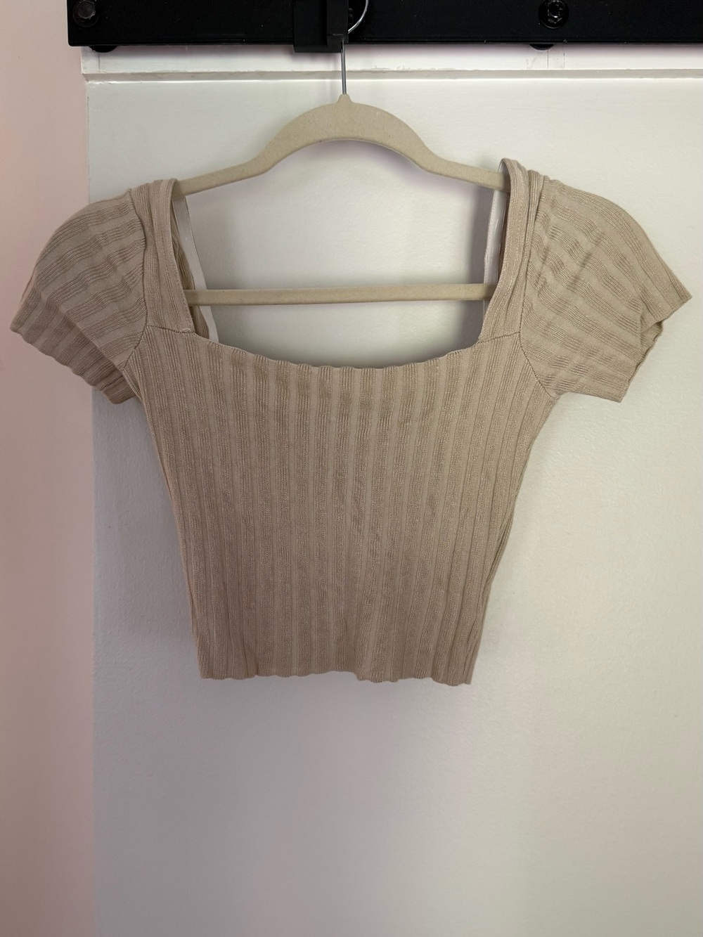 Princess Polly Ribbed Square-Neck Crop Top - Beige Taupe